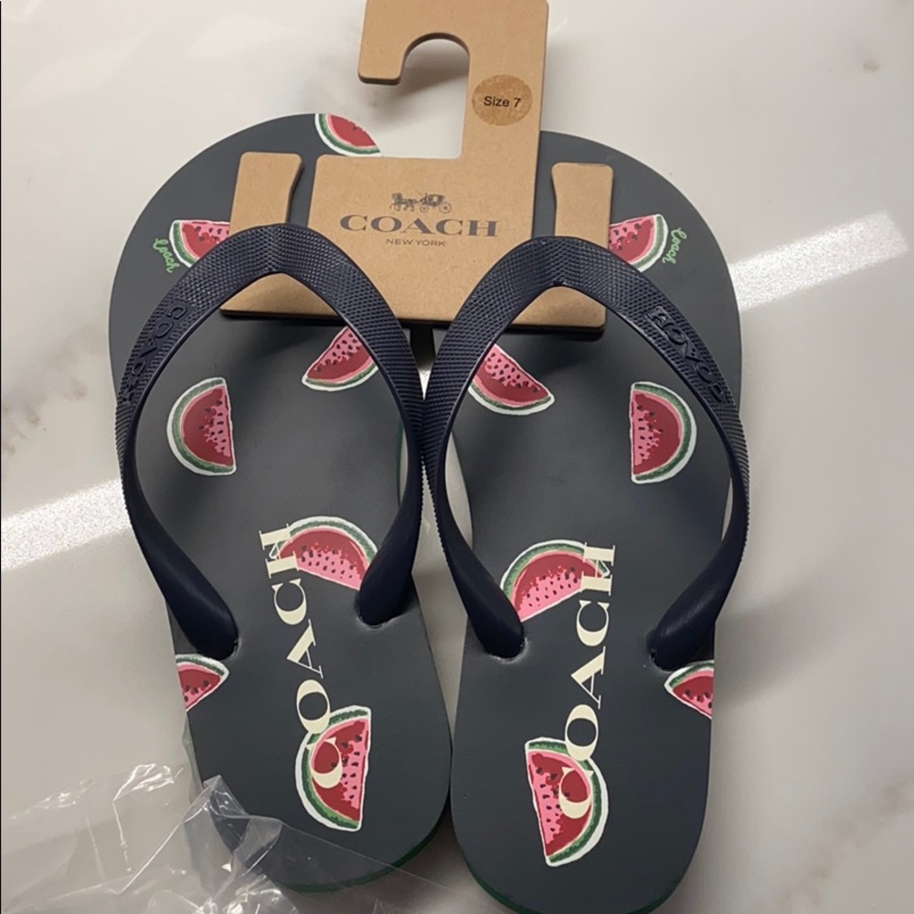 Coach Navy Watermelon Print Flip Flops - Women